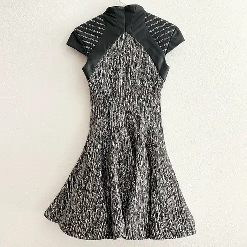 Rubin Singer Vintage Leather Black White Gray Print Collared Flounce Dress 0