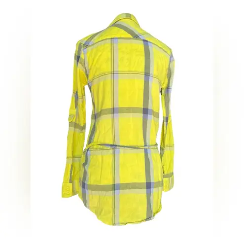 Nollie y2k Vibrant Yellow Plaid 100% Cotton Shirt with Tie Waist Skater