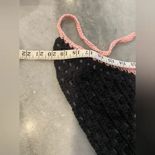Handmade Black Pink Soft Cotton Crochet Triangle Kerchief Headscarf Mesh Boho
