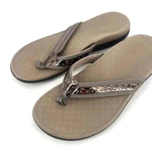 Vionic Tide Casandra Pewter Leather Sandal Flip Flop Women's US size 9