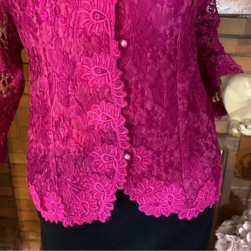 IN THE MOOD VINTAGE 1990'S FUCSHIA PINK LACE STRUCTURED BLOUSE (8)