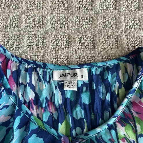 JAIPUR Blouse Womens Small Top Floral Spotted Ruffle Multicolor Y2K 90s Vintage Blue