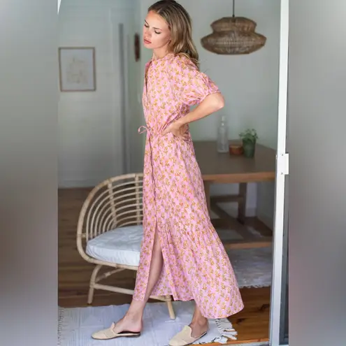 EMERSON FRY India Collection Lucy Maxi Dress Little Marigolds Pink/Orange Large Pink