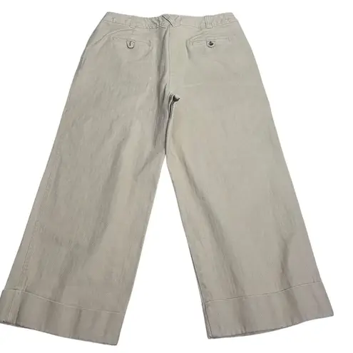 Valerie Stevens Wide Leg Cropped Pants Size 12 Beige Capri Pockets Button Zipper