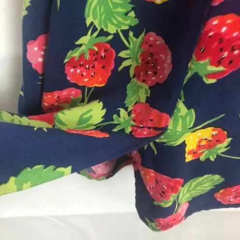 Warehouse Strawberry Print Sleeveless Midi Dress Blue Size 2