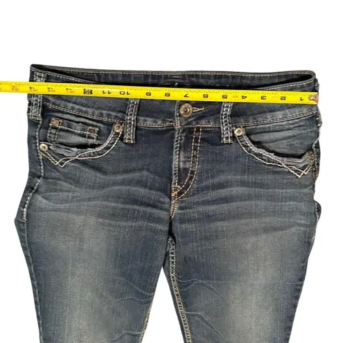 Silver Jeans Y2K Silver Size 28x31 Suki Surplus Bootcut Jeans Distressed Flap Pockets Western