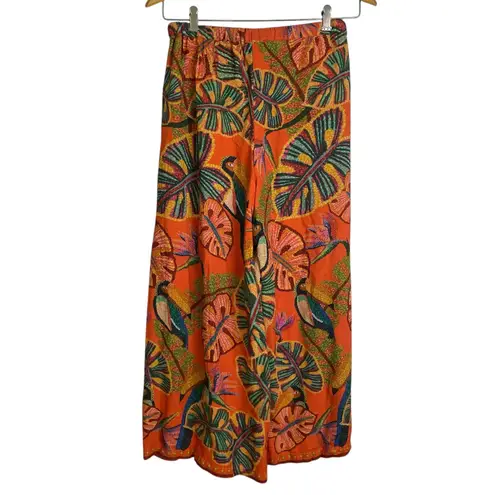 Farm Rio Birdie Wide Leg Pants Womens Medium Orange Tropical Birds Relaxed