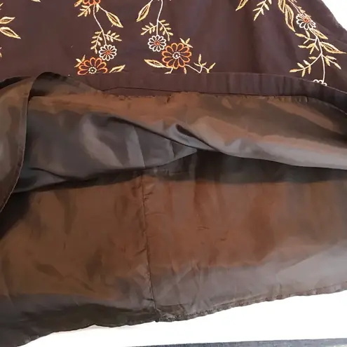 Axcess Liz Claiborne dark floral embroidered A Line skirt Women’s size 10 Fall Brown