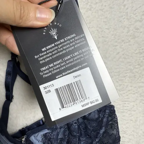 Thistle and Spire Bra Womens 32B Blue Denim Racerback Lace Festival Boudoir Sexy Size undefined