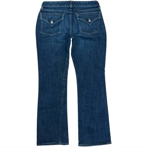 Gap 1969 Gap Curvy Flare Jeans Womens 4 / 27 Low Rise Dark Wash Button Flap Pockets 28x29 - Image 2