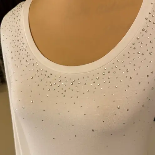 Valerie Bertinelli Off White Long Sleeve Top with Rhinestone Accents