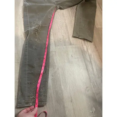 Hudson Jeans Riley Crop Relaxed Straight Loden Green Destructed Jeans size 27