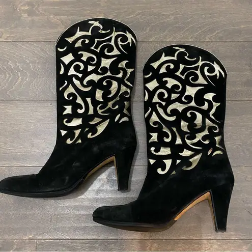 Vintage 80’s Andrea Pfister Black and Gold Cut Out Boots Size 6.5
