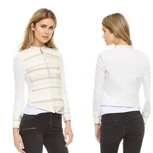 Superfine Embroidered Tonal Stripes Jean Jacket Off White Large Textured Italian