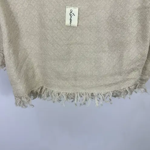 Linen Scarf Beige Jacquard Soft Breathable Lightweight Natural Wrap Fringe Tan