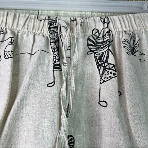 Hot Cotton Woman Size 3X Capri Pants with Faceless Person Print Linen/Cotton Tan