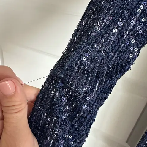 Mac Duggal 26490 Midnight Sequin Long Sleeve Faux Wrap Formal Gown NWT