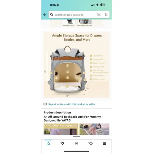 YAYAG Diaper Bag 🆕 Backpack Stylish Tote Navy Blue Travel Baby Shoulder New