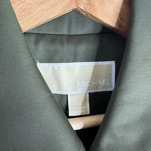 Michael Kors Michael  Trench Coat Womens Medium Olive Belted Zip Pockets Epaulet