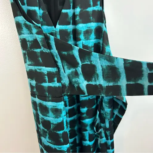 Rachel Roy Teal Blue Printed Robe Wrap Sleeveless Sheath Dress Size 8