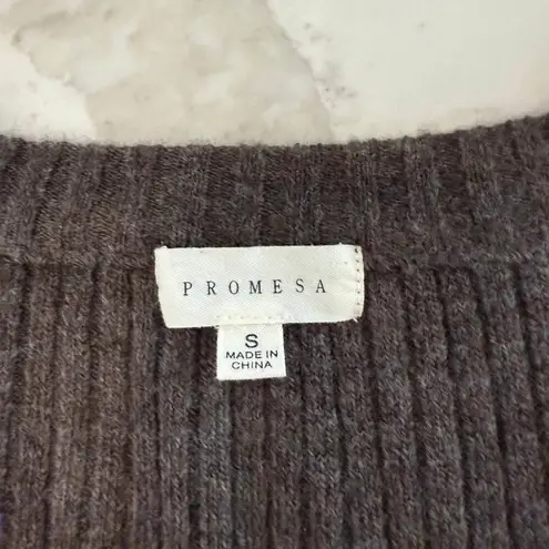 Prómesa Promesa Ribbed VNeck Henley PuffSleeve Sweater Bodycon Dress Womens Small Brown