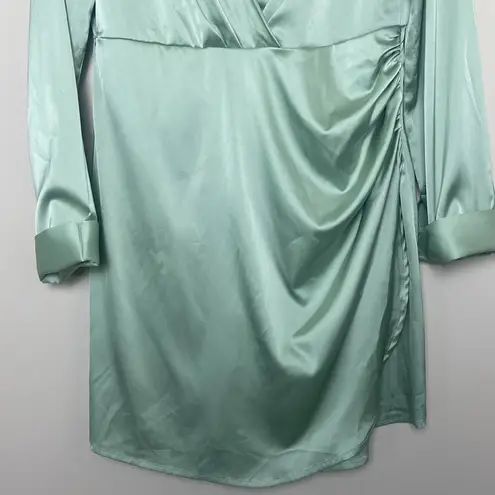 Cider  Mini Dress Long Sleeve Faux Wrap Deep V Neck Mint Green Size XL