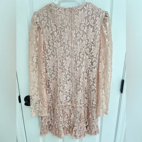 Le Art Vintage Pink Champagne Lace Layered Long Sleeve Dress Women’s Size 10