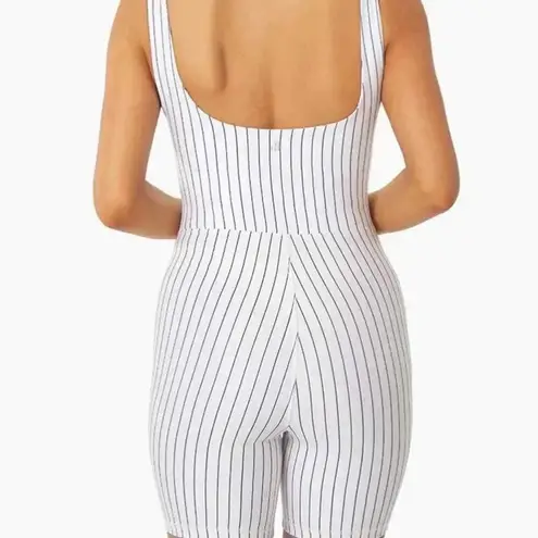 We Wore What NEW Medium White Black Pinstripe Twist Cutout Bodysuit