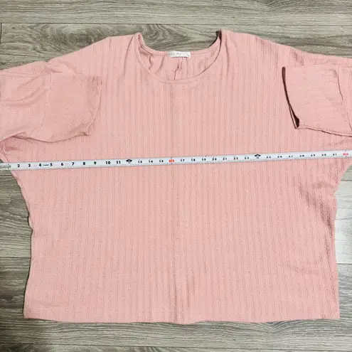 Retrology Pink Ribbed Knit Oversized Batwing Dolman Sleeve Top Women 2X