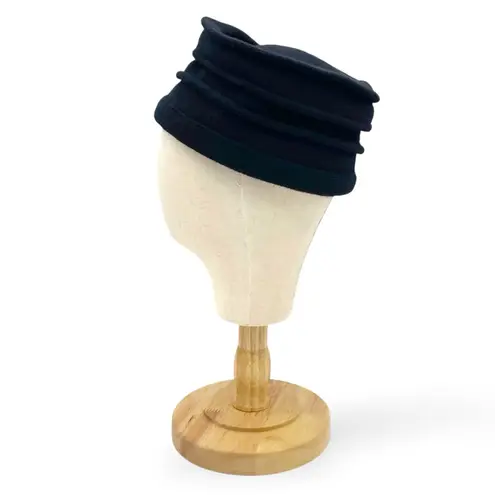 Vintage 90s Black Wool Cloche Hat Flower Accent 100% Wool Winter Dressy Travel