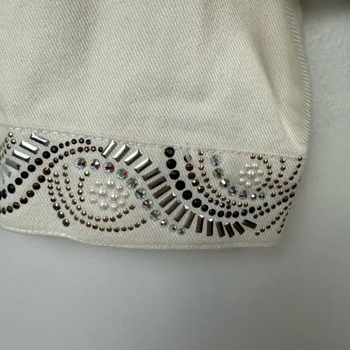 Christine Alexander Cream Silver Embroidered Jean Jacket Size M