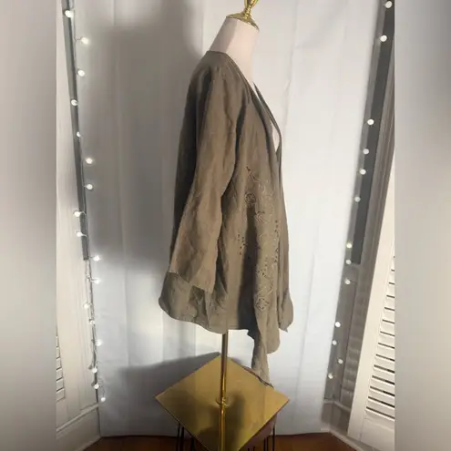 Peck & Peck Linen Open Front Jacket Cardigan Brown Embroidered Size L - Image 2