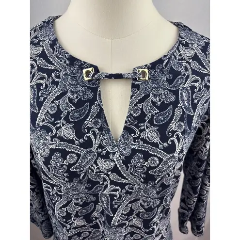 Magnolia Grace Womens Small Blue Paisley Polyester/Spandex Top With Keyhole Deta
