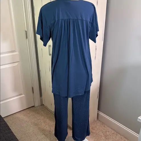 Soma Blue and Gold Polka Dot Pajama Cropped Pajama Set