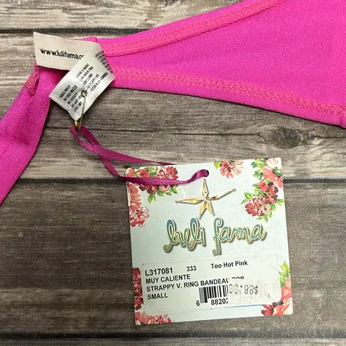 Luli Fama Pink Strappy V Ring Bandeau Back Tie Muy Caliente Bikini Top NWT Small