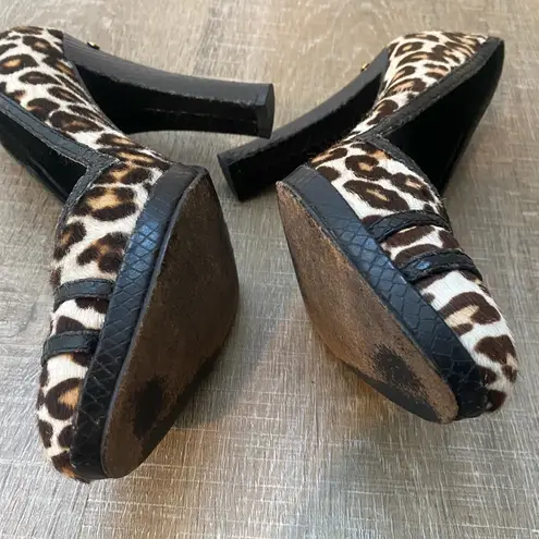 Karen Millen Leopard Heels Size 6 Pumps Pony Hair Snakeskin Leather Buckle
