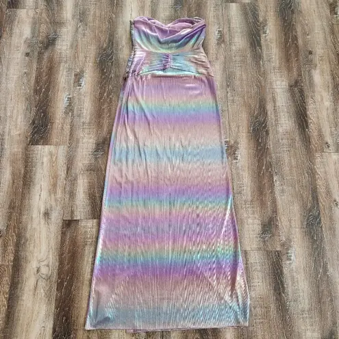 Retrofete Soleil Dress in Lilac Aurora Size XS Strapless NWT Cutout Maxi Rainbow Purple