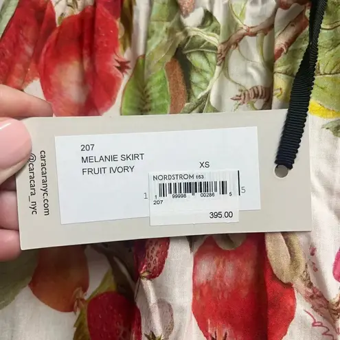 Cara Cara Women's 100% Cotton Tropical Fruit Ivory Melaine Midi Skirt Size XS Red