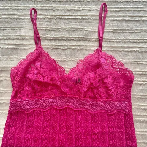 Forever 21 Vtg Y2K XXI Hot Pink Lace Babydoll Sheer Cami S Small Vintage