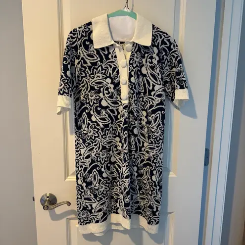 Ramy Brook NWT Erin Knit Printed Collared Blue & Cream Mini Dress | M