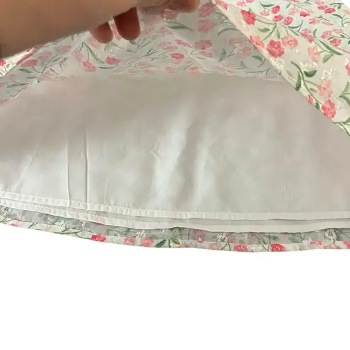 ACOA Women’s S Floral Layered Mini Skirt White Pink Micro Flower Coquette New