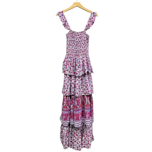 Abel the label Smocked Bodice Floral Tiered Maxi Dress Pink/Purple size Small - Image 2