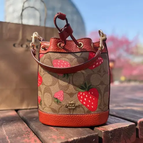 Coach  Mini Dempsey Bucket Bag In Signature Canvas With Wild Strawberry CH164