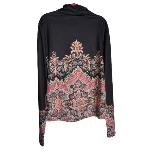 Made with Love Black Red Brown Green Paisley Knit Top Crossover V Neck S