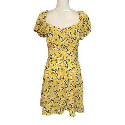 Bailey blue NWT Lemon Print Mini Dress Square Neck Puff Sleeve Smocked Fruit New