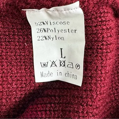 Red Cable Knit Sweater Dress Long Sleeve Turtleneck Pullover Size L