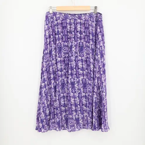 Coldwater Creek Purple Floral Reversible Midi Skirt Office Garden Party Church Career Size L/14