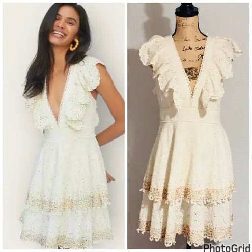 Farm Rio Anthropologie Beaded Eyelet Handmade Dress