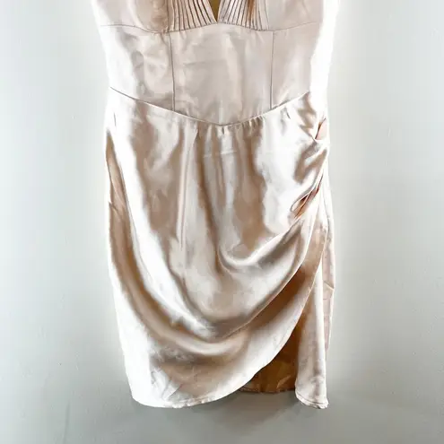 Hello Molly  Rosebud Satin Plunge V Neck Mini Dress Champagne Gold 6