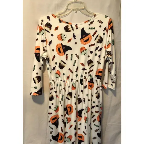 Naggoo Halloween Dress Pumpkins Ghosts Candy Bats Stretch NWT New Sz S Fit Flare White